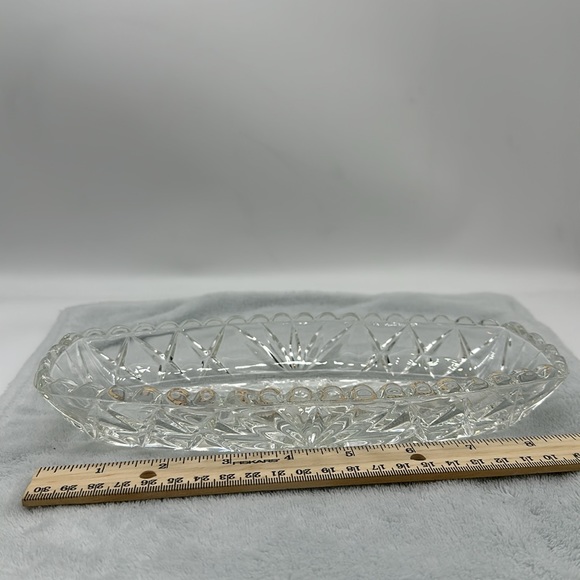 Hazel Atlas Pressed Cut Glass Celery/Relish Dish in “Star & Fan Pattern” - Picture 2 of 7